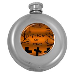 Trick Or Treat - Cemetery  Round Hip Flask (5 Oz) by Valentinaart