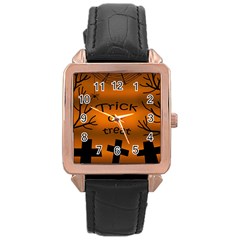 Trick Or Treat - Cemetery  Rose Gold Leather Watch  by Valentinaart