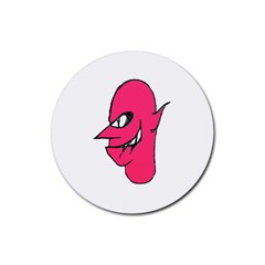 Devil Face Character Illustration Rubber Coaster (round)  by dflcprints