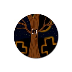 Halloween - Cemetery Evil Tree Rubber Coaster (round)  by Valentinaart