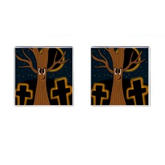 Halloween - Cemetery Evil Tree Cufflinks (square) by Valentinaart