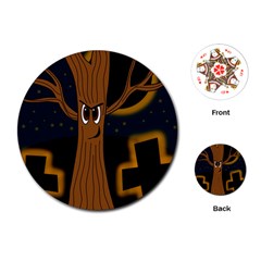 Halloween - Cemetery Evil Tree Playing Cards (round)  by Valentinaart