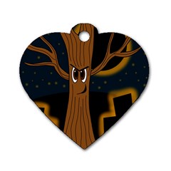 Halloween - Cemetery Evil Tree Dog Tag Heart (two Sides) by Valentinaart