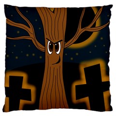 Halloween - Cemetery Evil Tree Large Cushion Case (one Side) by Valentinaart