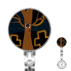 Halloween - Cemetery Evil Tree Stainless Steel Nurses Watch by Valentinaart