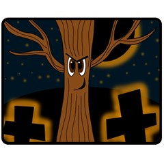 Halloween - Cemetery Evil Tree Double Sided Fleece Blanket (medium)  by Valentinaart