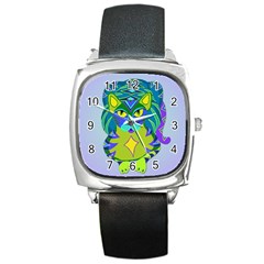 Peacock Tabby Square Metal Watch