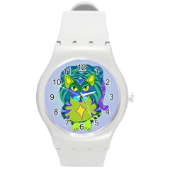 Peacock Tabby Round Plastic Sport Watch (m) by jbyrdyoga