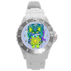 Peacock Tabby Round Plastic Sport Watch (l) by jbyrdyoga