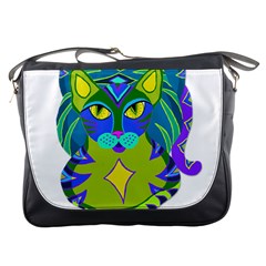 Peacock Tabby  Messenger Bags by jbyrdyoga