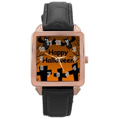 Happy Halloween - Bats On The Cemetery Rose Gold Leather Watch  by Valentinaart