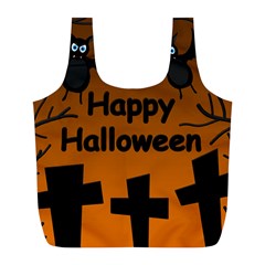 Happy Halloween - Bats On The Cemetery Full Print Recycle Bags (l)  by Valentinaart