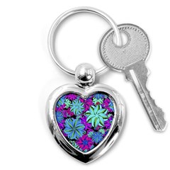 Vibrant Floral Collage Print Key Chains (heart)  by dflcprints