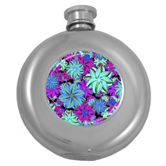 Vibrant Floral Collage Print Round Hip Flask (5 Oz) by dflcprints