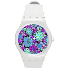 Vibrant Floral Collage Print Round Plastic Sport Watch (m) by dflcprints