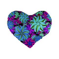 Vibrant Floral Collage Print Standard 16  Premium Heart Shape Cushions by dflcprints