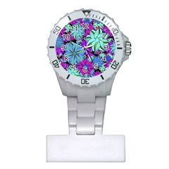 Vibrant Floral Collage Print Plastic Nurses Watch by dflcprints