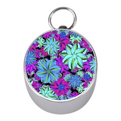 Vibrant Floral Collage Print Mini Silver Compasses by dflcprints