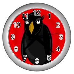 Halloween - Old Raven Wall Clocks (silver)  by Valentinaart