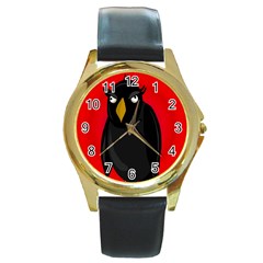 Halloween - old raven Round Gold Metal Watch