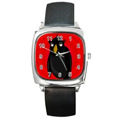 Halloween - old raven Square Metal Watch