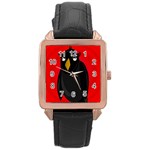 Halloween - old raven Rose Gold Leather Watch  Front