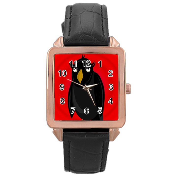 Halloween - old raven Rose Gold Leather Watch 