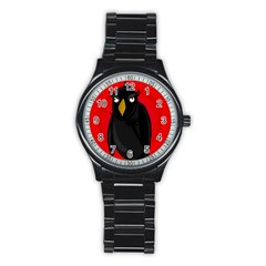 Halloween - old raven Stainless Steel Round Watch