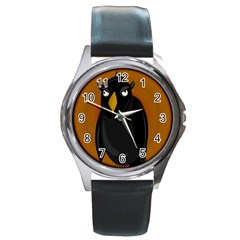 Halloween - Old Black Rawen Round Metal Watch by Valentinaart