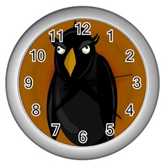 Halloween - Old Black Rawen Wall Clocks (silver)  by Valentinaart