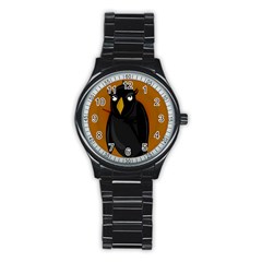 Halloween - Old Black Rawen Stainless Steel Round Watch by Valentinaart