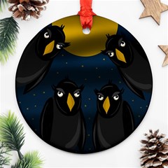 Halloween - Black Crow Flock Ornament (round)  by Valentinaart