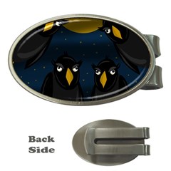 Halloween - Black Crow Flock Money Clips (oval)  by Valentinaart