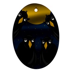 Halloween - Black Crow Flock Oval Ornament (two Sides) by Valentinaart