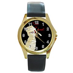 Halloween Mummy   Round Gold Metal Watch by Valentinaart