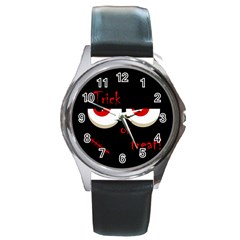 Halloween  trick Or Treat  - Monsters Red Eyes Round Metal Watch by Valentinaart