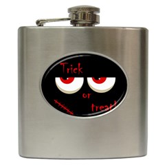 Halloween  trick Or Treat  - Monsters Red Eyes Hip Flask (6 Oz) by Valentinaart