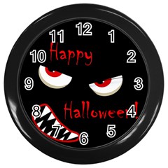 Happy Halloween - Red Eyes Monster Wall Clocks (black) by Valentinaart