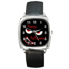 Happy Halloween - Red Eyes Monster Square Metal Watch by Valentinaart