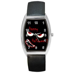 Happy Halloween - Red Eyes Monster Barrel Style Metal Watch by Valentinaart