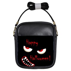 Happy Halloween - Red Eyes Monster Girls Sling Bags by Valentinaart