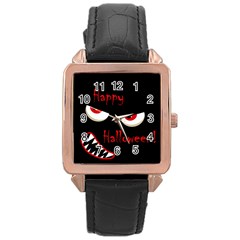 Happy Halloween - Red Eyes Monster Rose Gold Leather Watch  by Valentinaart