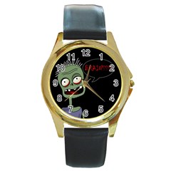 Halloween Zombie Round Gold Metal Watch by Valentinaart