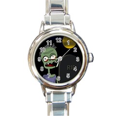 Halloween Zombie On The Cemetery Round Italian Charm Watch by Valentinaart