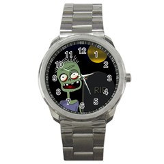 Halloween Zombie On The Cemetery Sport Metal Watch by Valentinaart