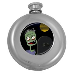 Halloween Zombie On The Cemetery Round Hip Flask (5 Oz) by Valentinaart