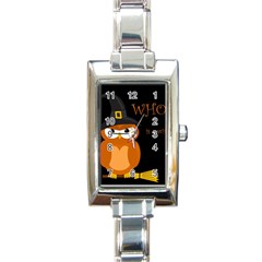 Halloween Witch - Orange Owl Rectangle Italian Charm Watch by Valentinaart