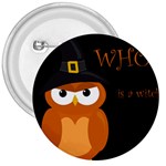 Halloween witch - orange owl 3  Buttons Front