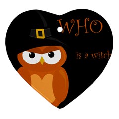 Halloween Witch - Orange Owl Ornament (heart)  by Valentinaart