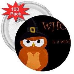 Halloween witch - orange owl 3  Buttons (100 pack) 